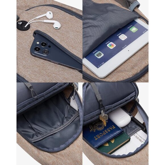 Men Khaki Crossbody Sling Backpack Sling Bag Travel Hiking Chest Daypack - Picture 3 of 6